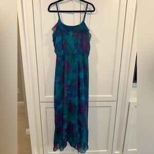 Express Teal and Purple Patterned Dress